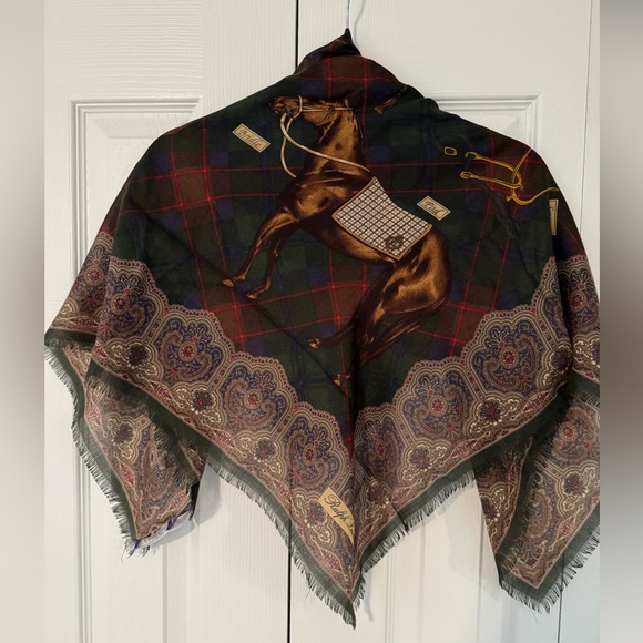 Ralph Lauren Collection Square Equestrian Cashmere Silk Scarf With Box - Picture 4 of 10